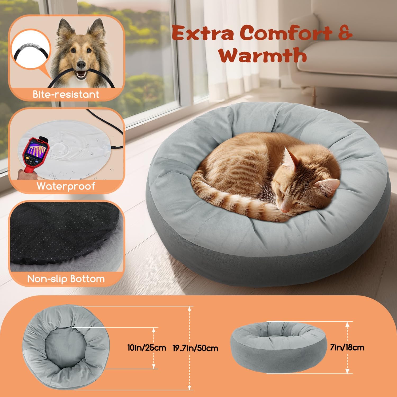 Nobleza Cama Eléctrica Para Gatos Y Perros 50X50 Cm, Almohadilla Térmica Interior Con Temporizador Y Temperatura Ajustable Para Mascotas Pequeños